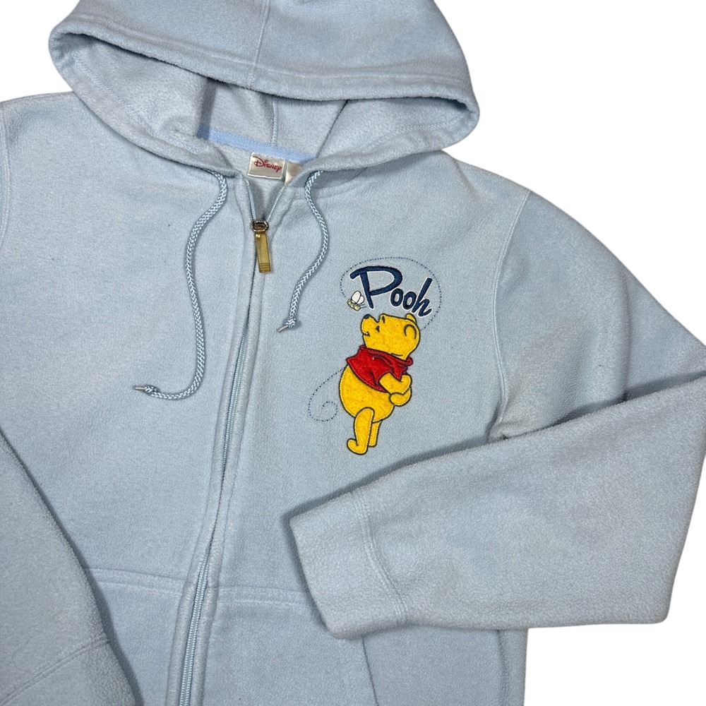 Disney Winnie the Pooh Fleece Zip‎ Up Hoodie Blue Embroidered Friends Medium